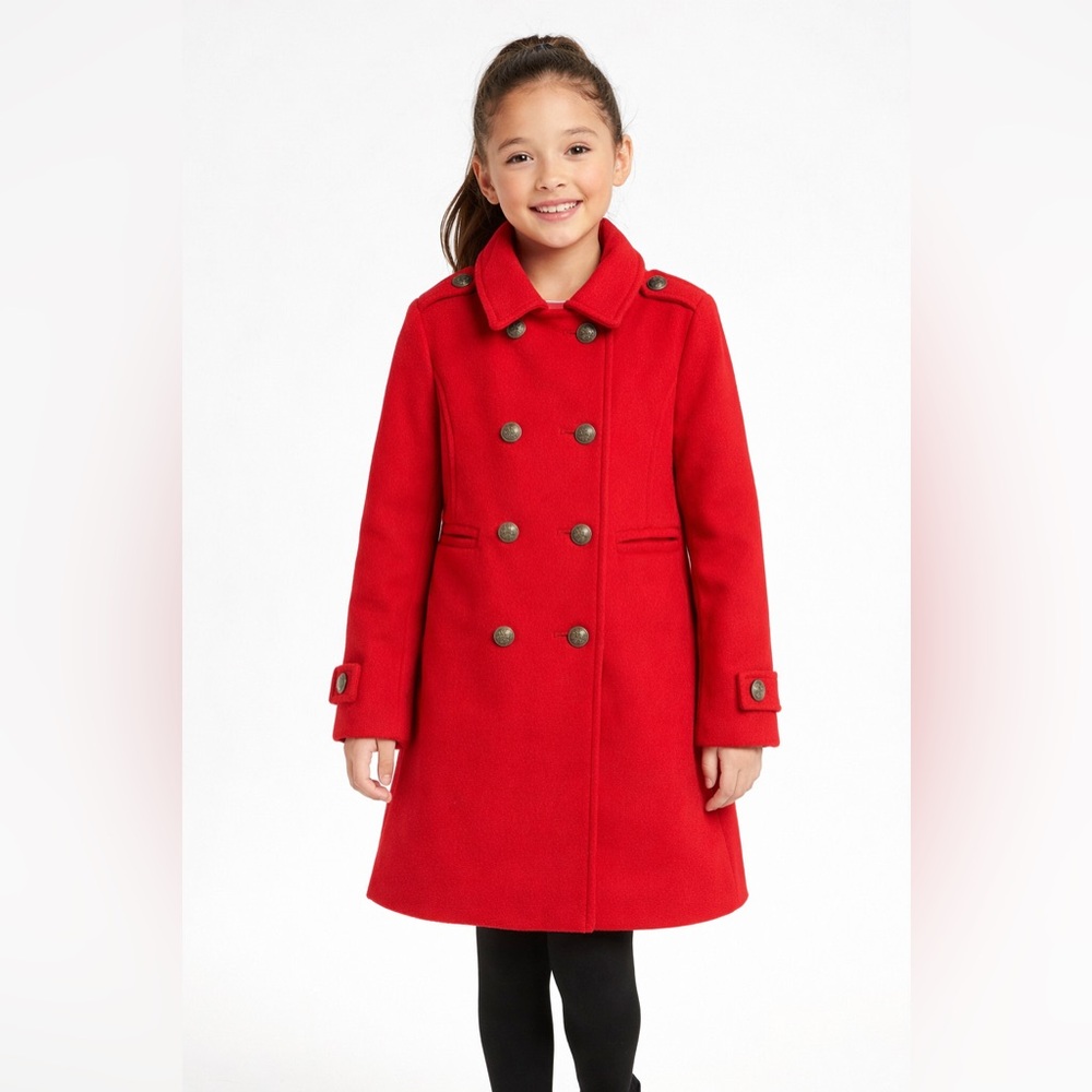 Gap Girls Double Breasted Red PeaCoat SZ M Button Holidays Winter Formal NEW